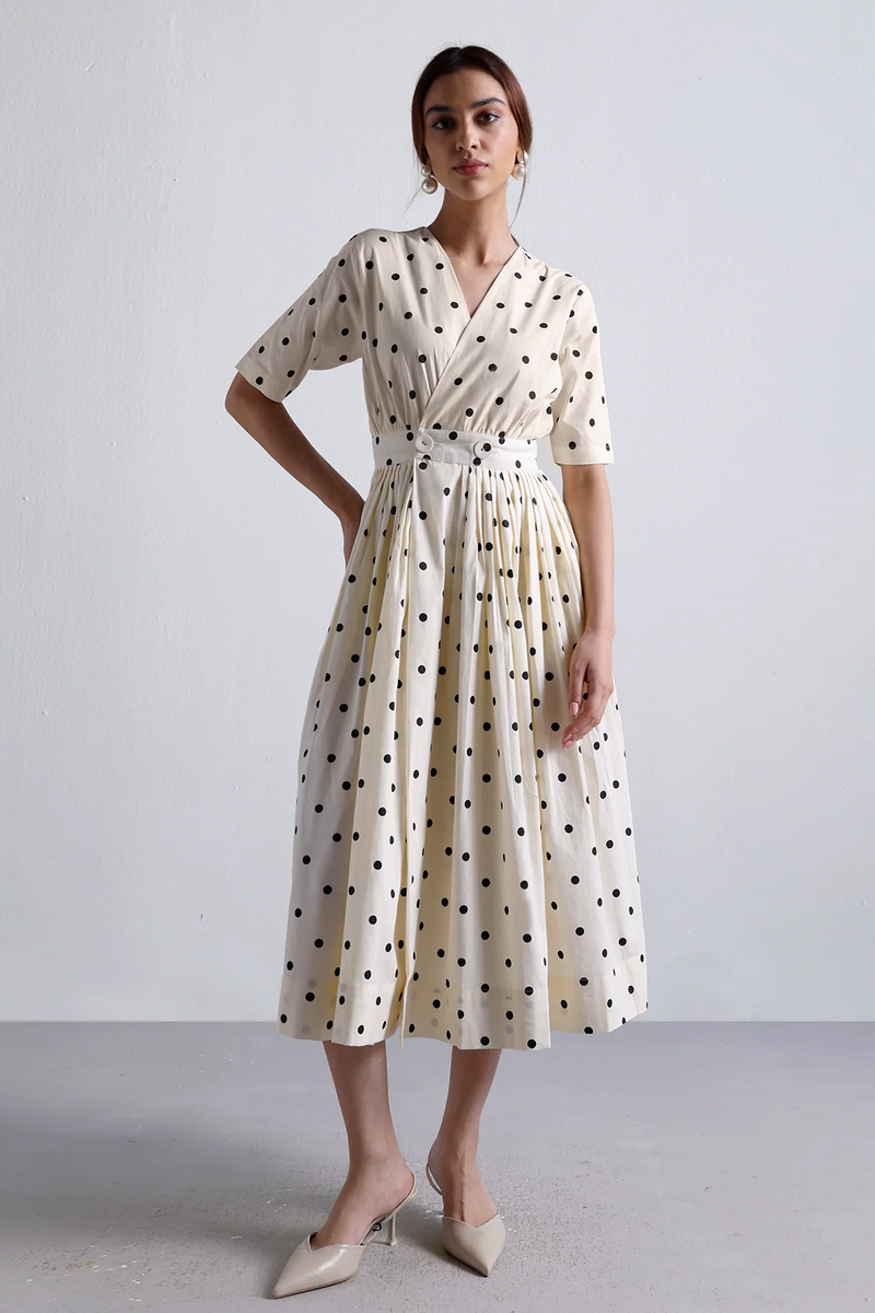 Grace Dress- White polka