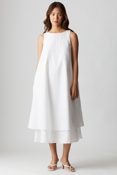 Layla Linen Dress : Cloud White