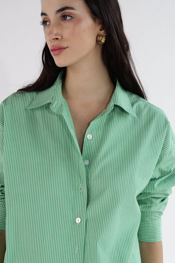 Martina Oversized Shirt : Green Stripes – OZiSS