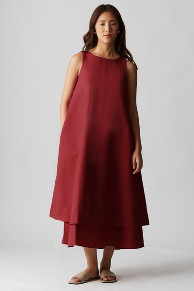 Layla Linen Dress : Crimson