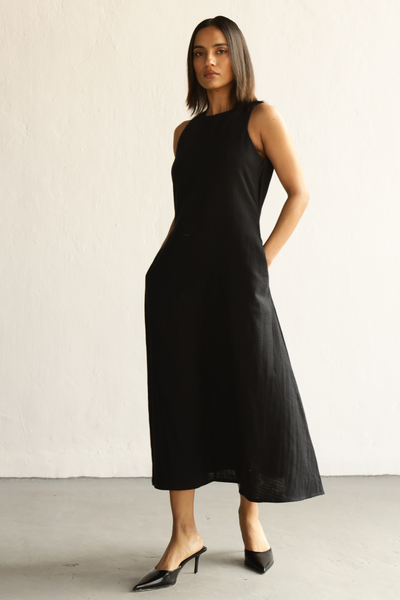 Anna Pocket Dress : Ivory Black